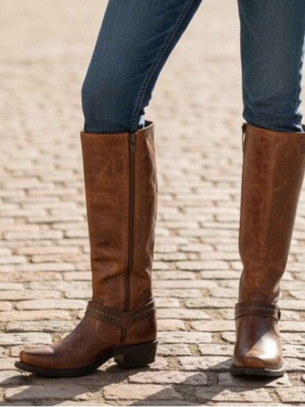 Sonora Distressed Brown Leather Zip Up Buckle Cowboy Boots